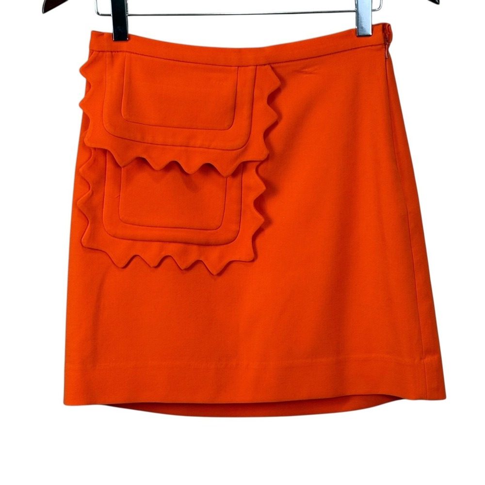Victoria Beckham Target XS Orange Twill Skirt‎ Scallop Trim Pocket EUC